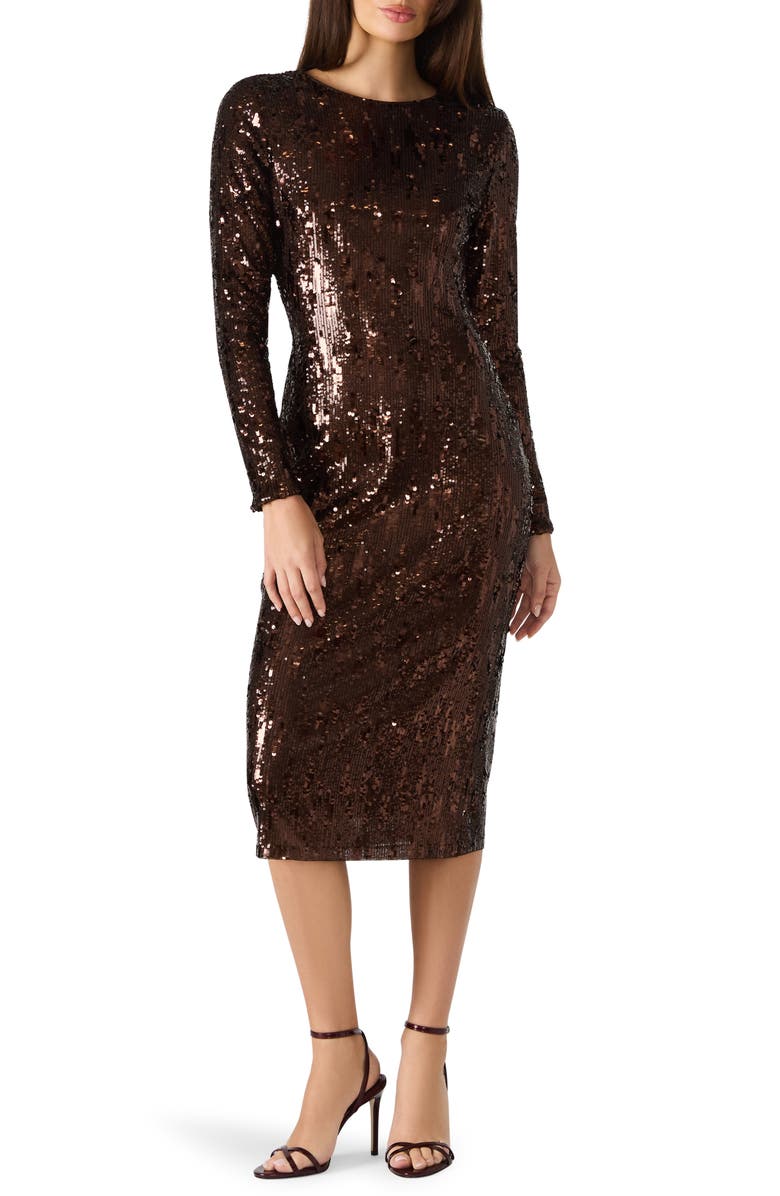 Steve Madden Hailee Sequin Long Sleeve Midi Dress, Main, color, Brown