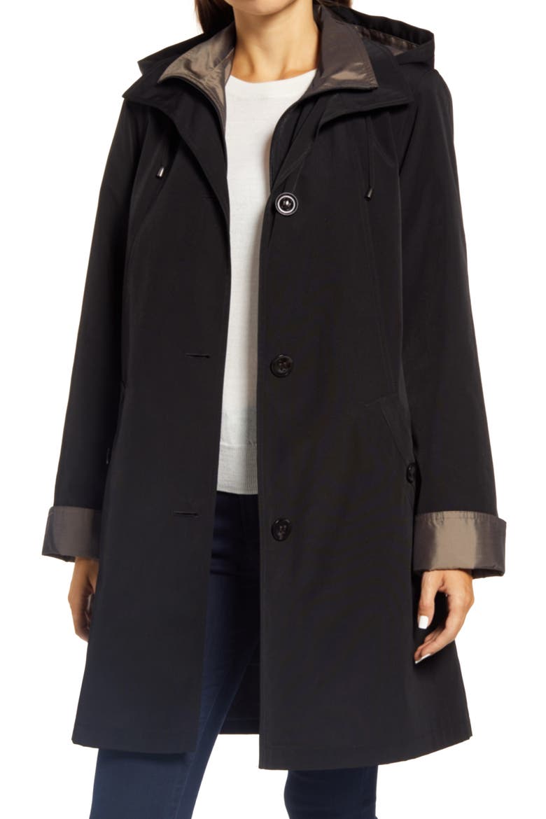 Water Resistant Hooded Rain Jacket, Main, color, BLACK