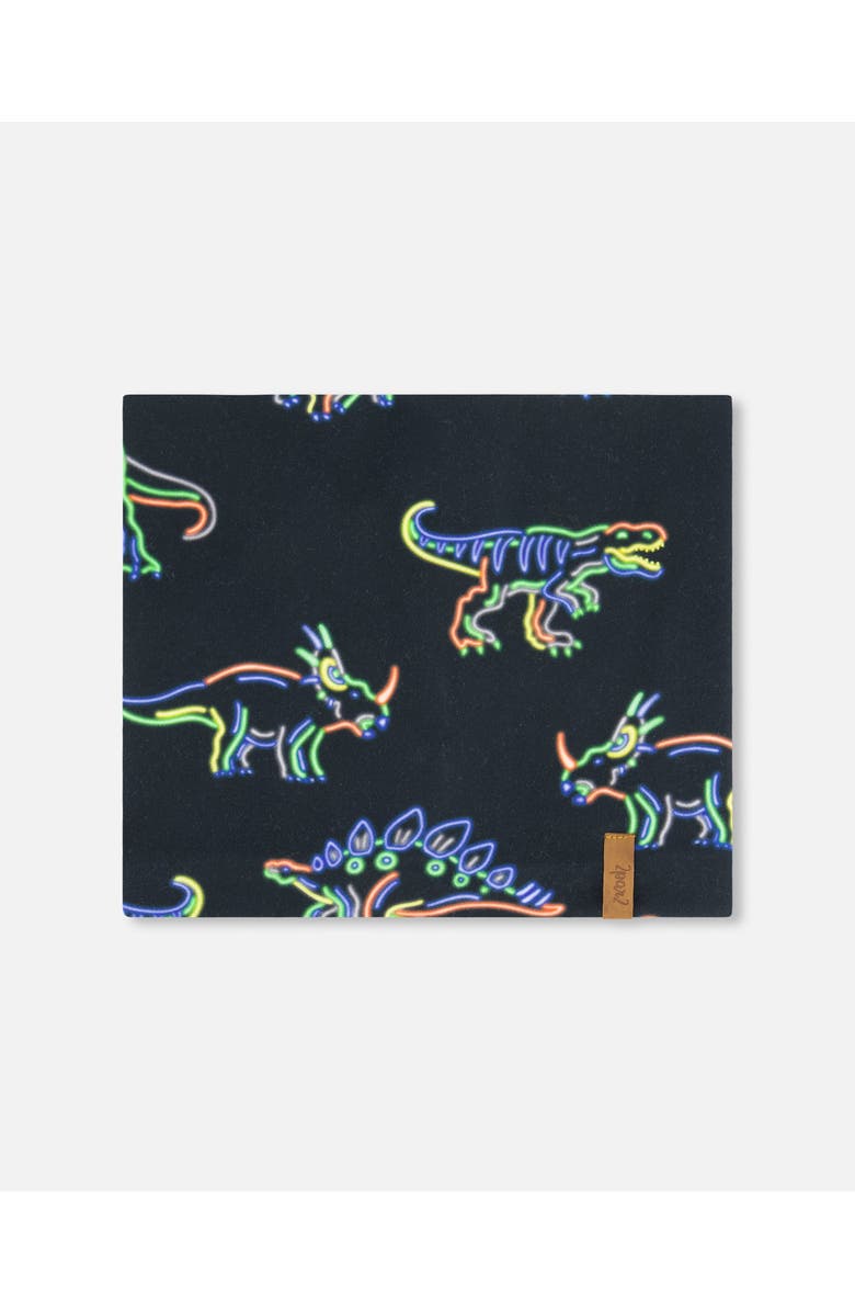 Deux par Deux Boy's Mid-Season Jersey Neckwarmer Black Printed Neon Dino, Main, color, 