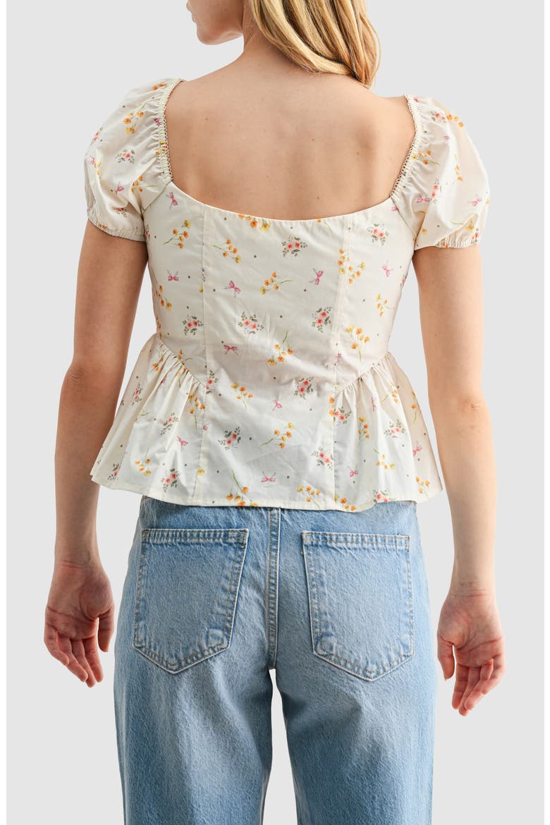 Floral Button Front Peplum Top, Alternate, color, CREAM PINK