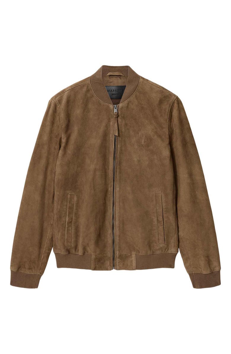AllSaints Morten Suede Bomber Jacket, Alternate, color, Karoo Brown