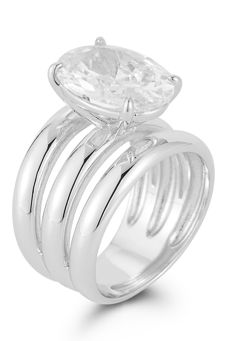 Oval Cubic Zirconia Multi-Band Statement Ring, Alternate, color, SILVER