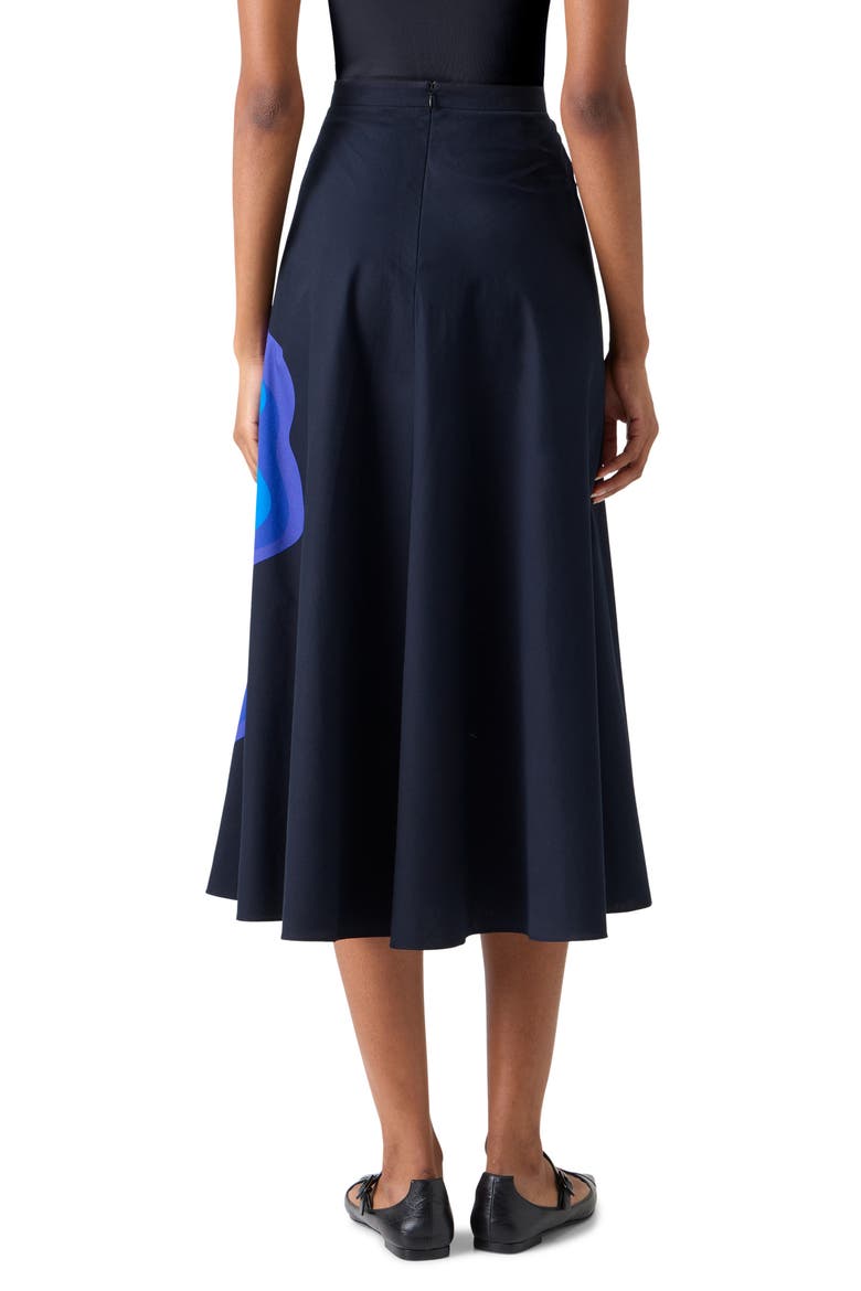 Floral Print Cotton Poplin A-Line Midi Skirt, Alternate, color, BLACK-MULTICOLOR