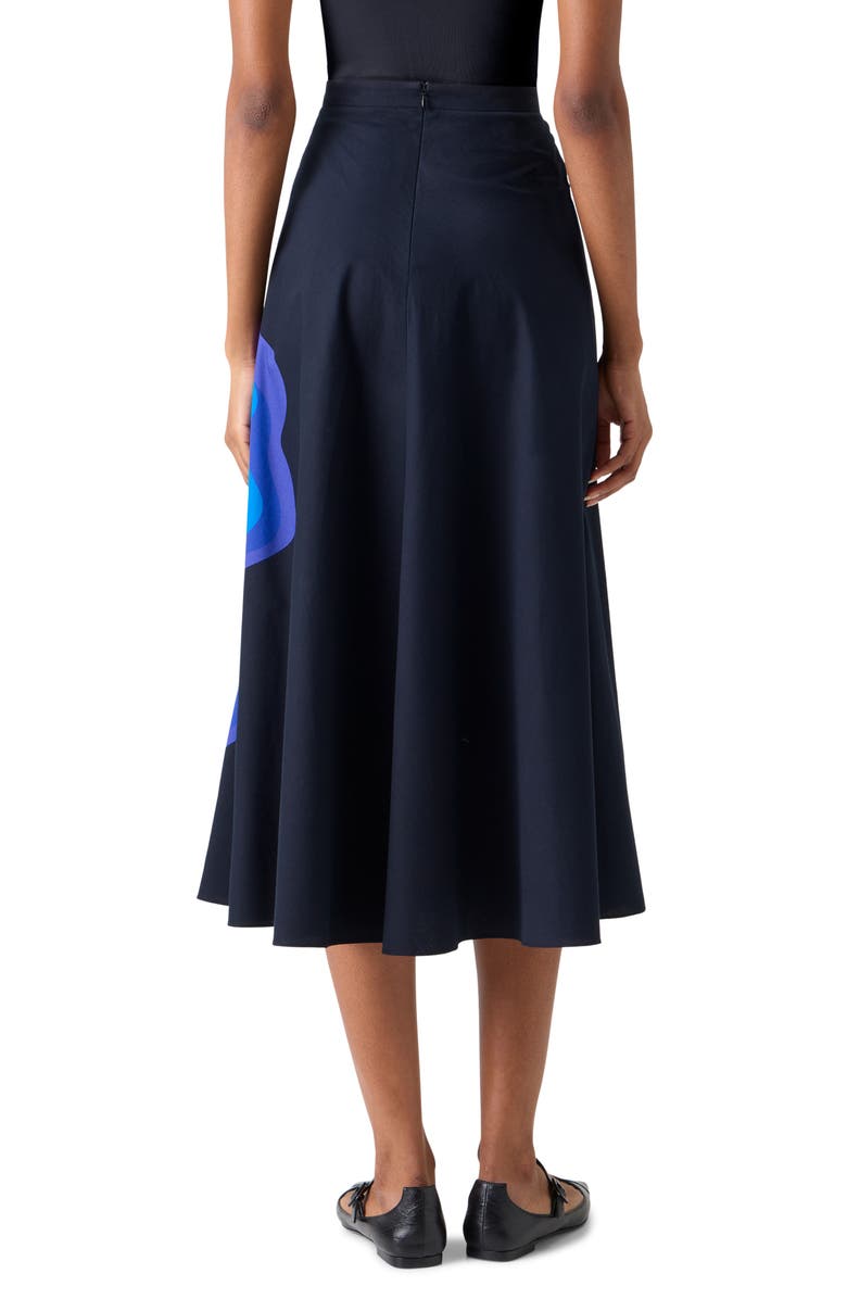 Akris punto Floral Print Cotton Poplin A-Line Midi Skirt, Alternate, color, Black-Multicolor