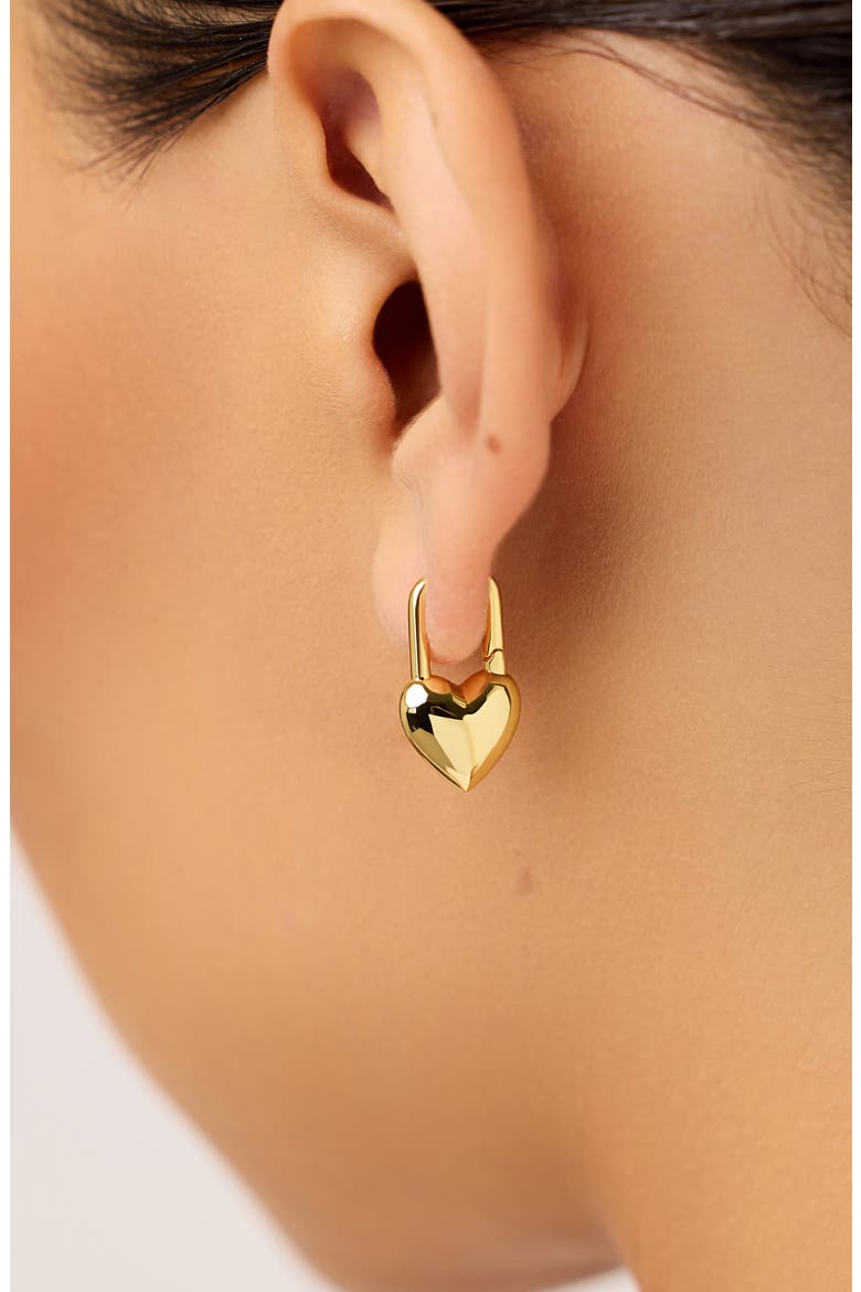 Cameron Two Tone Heart Drop Hoop Earrings, Alternate, color, GOLD