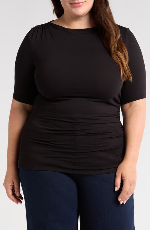 Louise Boatneck Stretch Jersey Top (Plus)