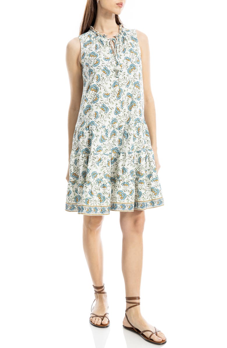 MAX STUDIO Floral Split Neck Tiered Dress, Alternate, color, Ecru Small Blooms