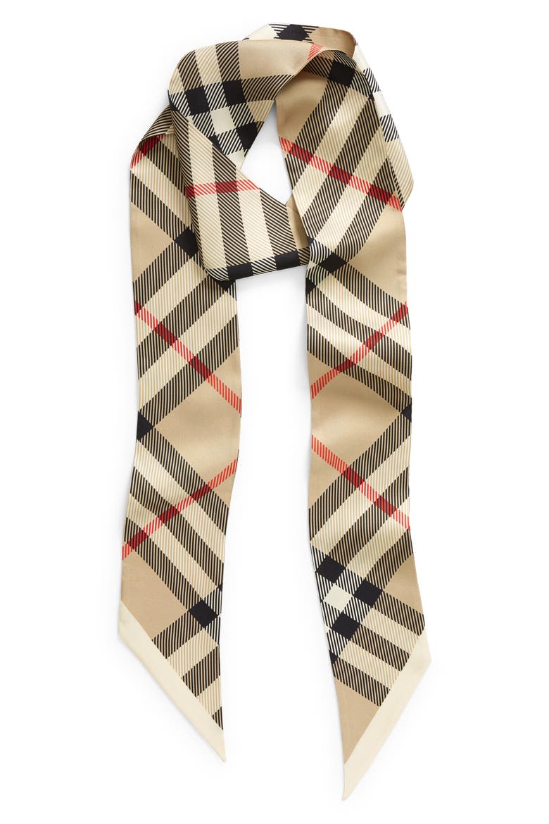 Skinny Check Silk Twill Scarf, Alternate, color, ARCHIVE BEIGE