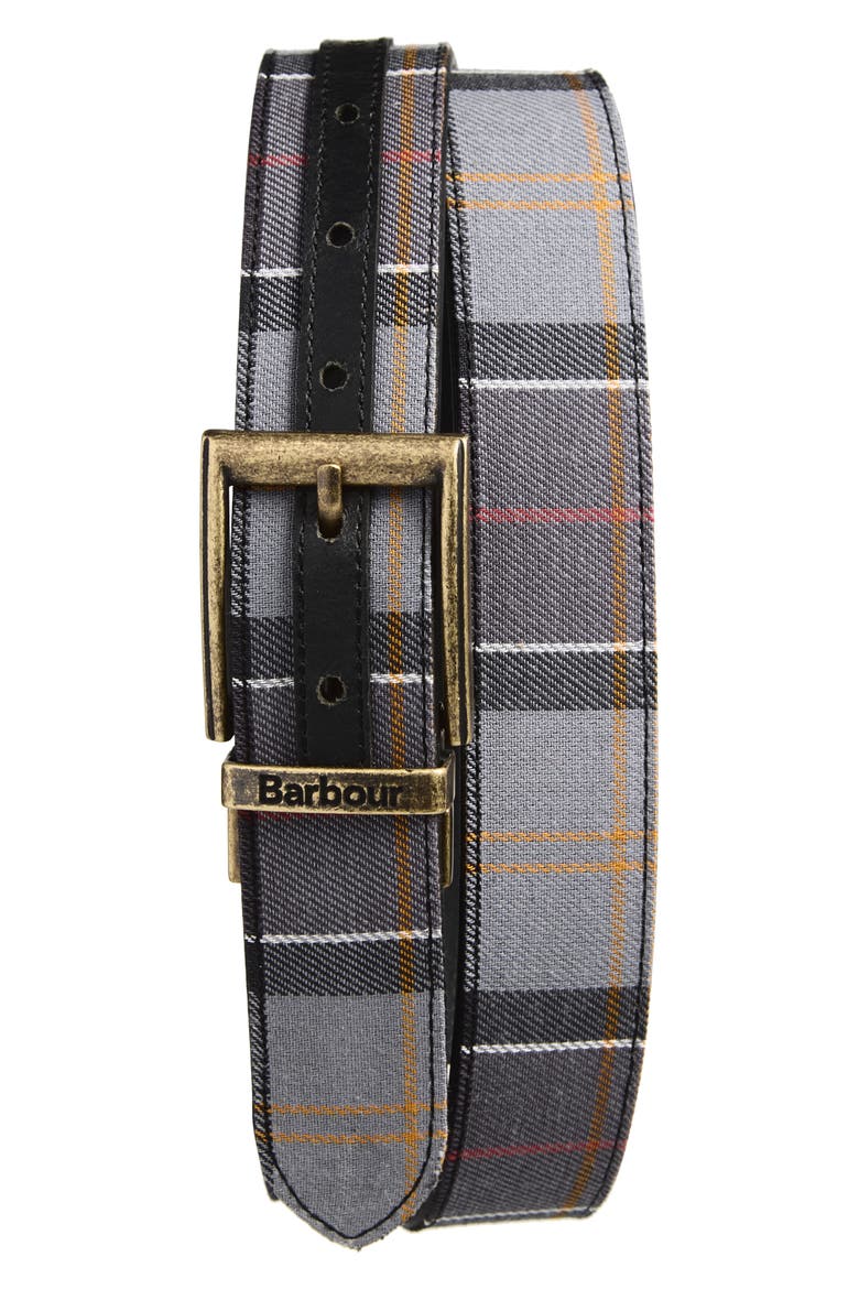 Tartan Leather Belt, Alternate, color, BLACK/ MODERN TARTAN
