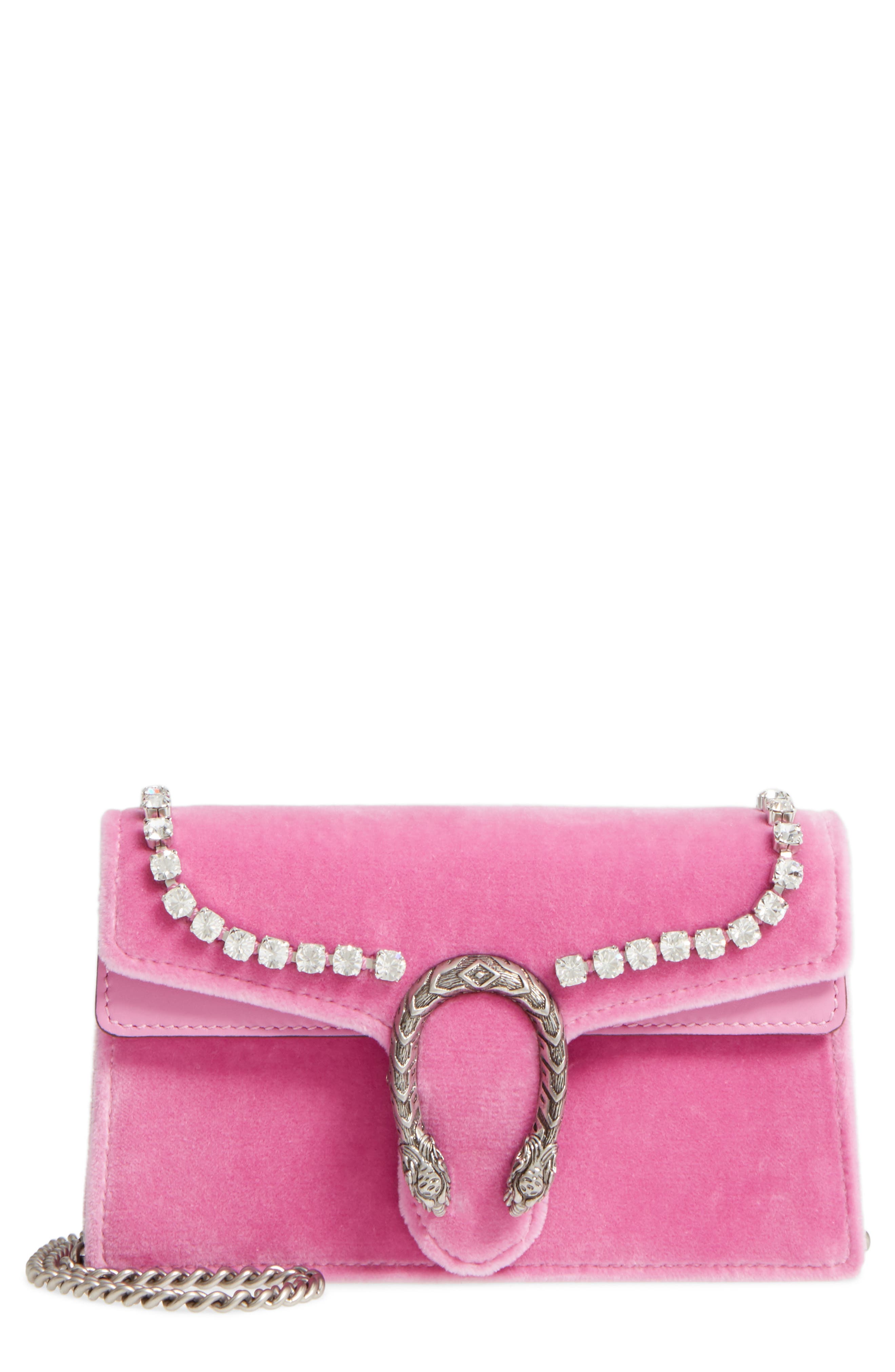 GG Super Mini Marmont 2.0 Velvet Clutch, Main, color, MALVA/ CRYSTAL