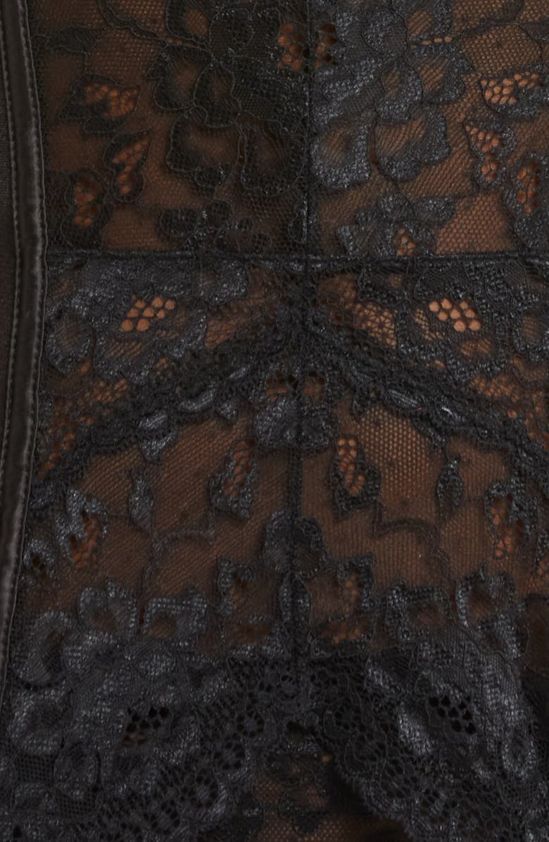 Coquette Lace Underwire Bustier, Garter & Thong Set, Alternate, color, Black