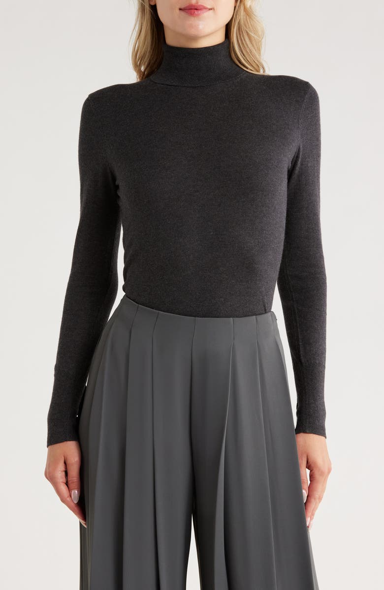 L'AGENCE Cotton & Silk Blend Turtleneck Sweater, Main, color, Charcoal/ Black