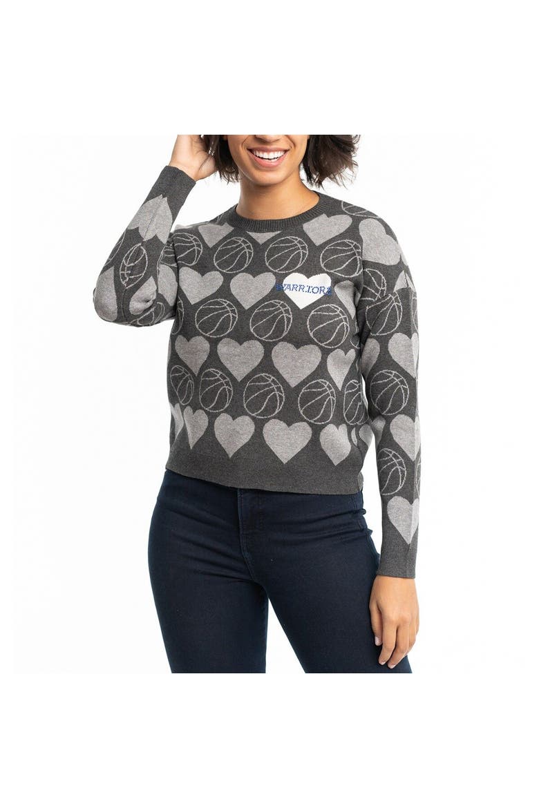 Women's Lusso Charcoal Golden State Warriors Basketball Love Swarovski Crystal Intarsia Pullover Sweater, Main, color, Charcoal