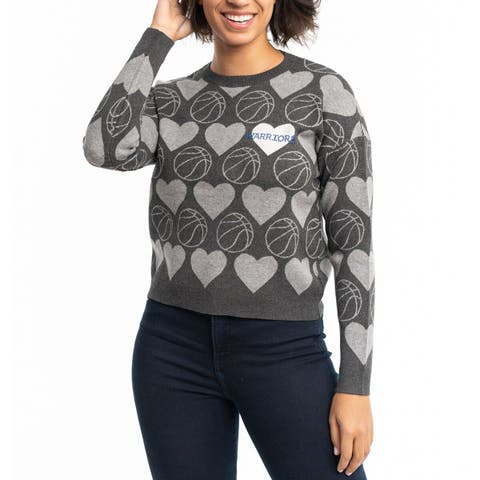 Women's Lusso Charcoal Golden State Warriors Basketball Love Swarovski Crystal Intarsia Pullover Sweater
