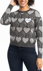 LUSSO Women's Lusso Charcoal Golden State Warriors Basketball Love Swarovski Crystal Intarsia Pullover Sweater