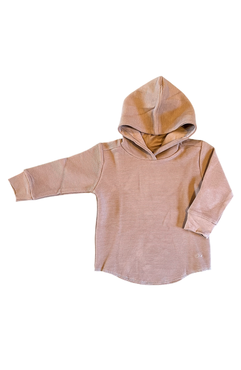 Laree + Co Waffle Knit Hooded Pullover, Main, color, Umber