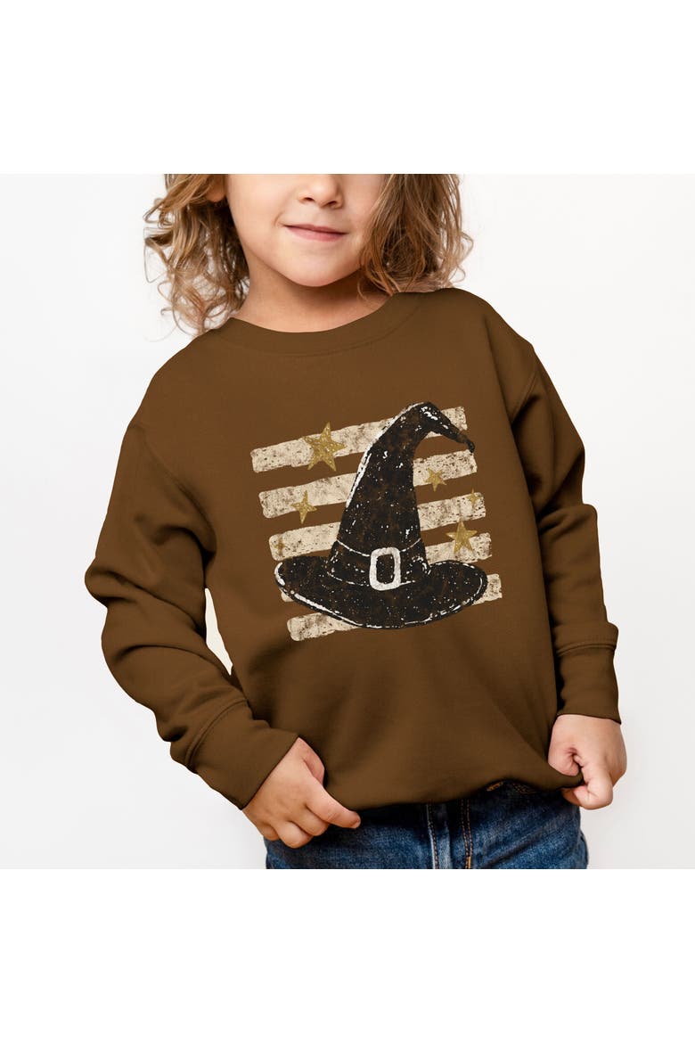 Witch Hat Stripes Toddler Graphic Sweatshirt, Main, color, Camel