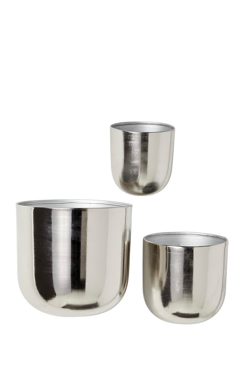 VIVIAN LUNE HOME Silvertone Metal Indoor & Outdoor Floating Wall Planter - Set of 3, Main, color,