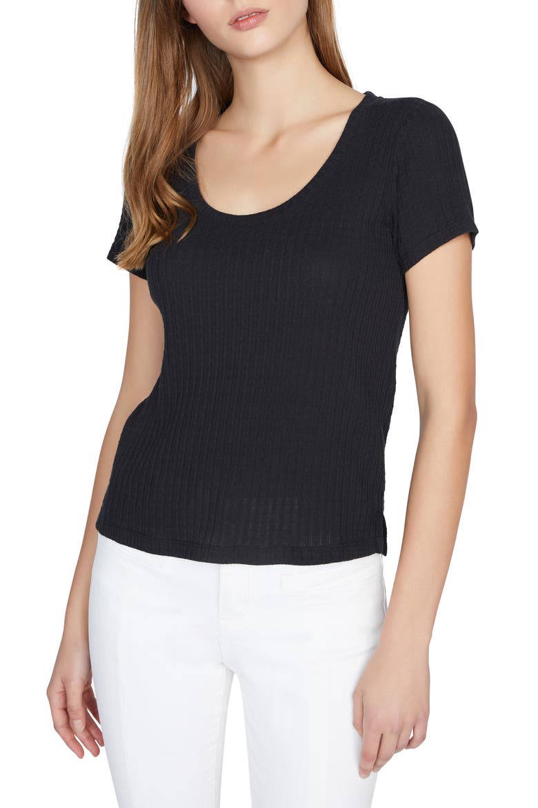 Ruby Ribbed Scoop Neck T-Shirt, Main, color, BLACK