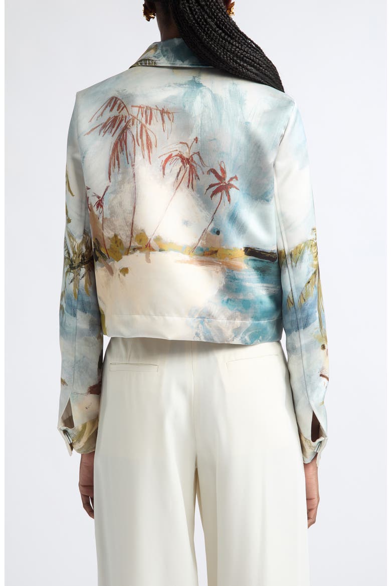 Dominican Landscape Crop Satin Jacket, Alternate, color, BLUE GREEN MULT