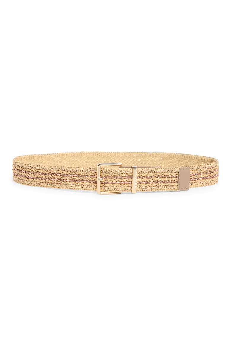 Stripe Faux Straw Belt, Main, color, RUSSET