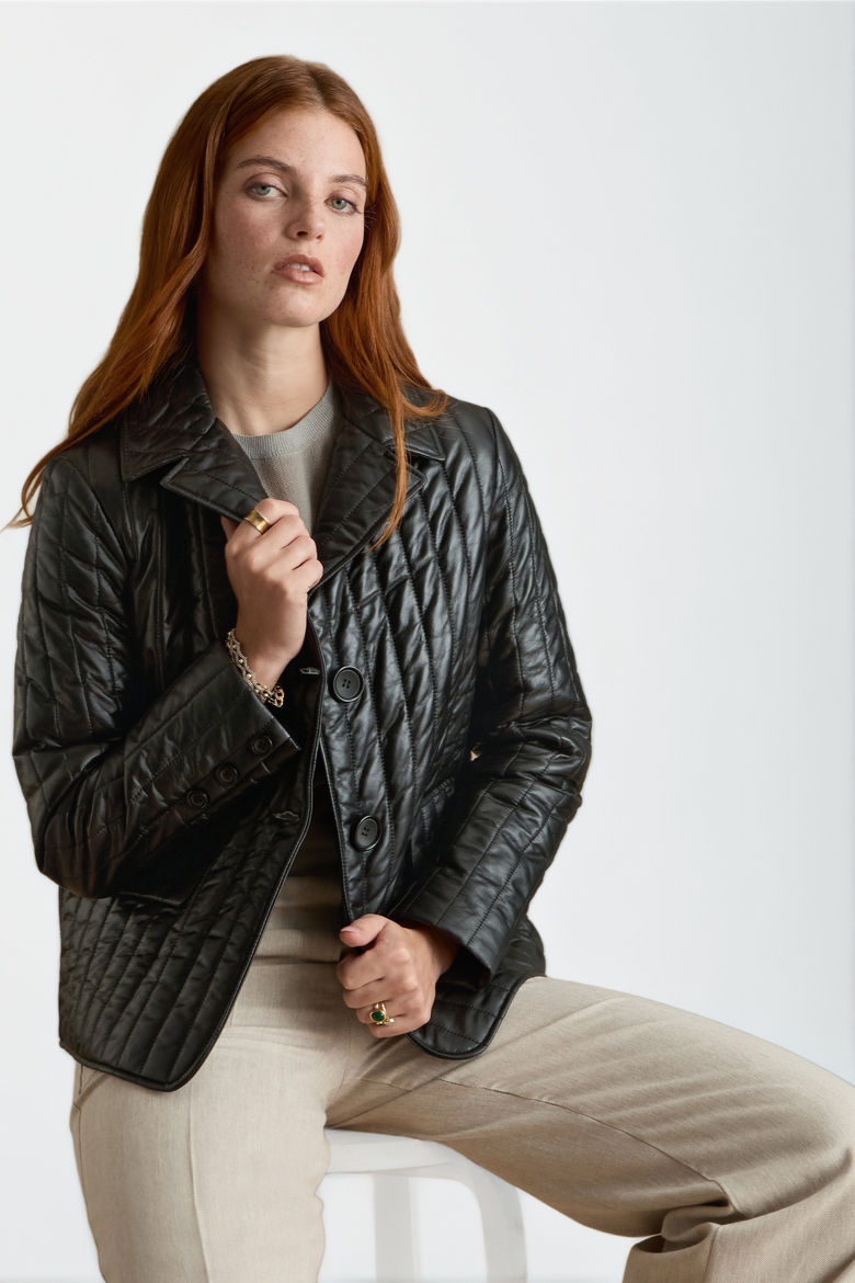 Tabitha Leather Coat, Alternate, color, Black
