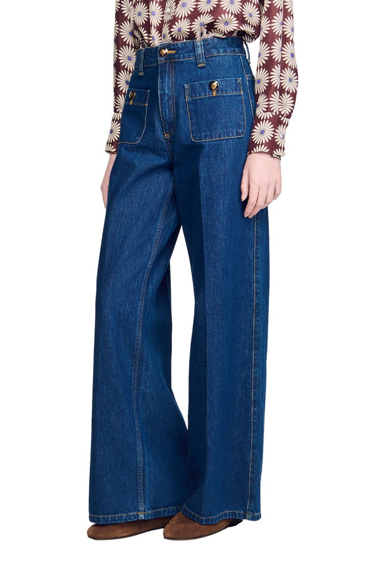 Raw straight patch pocket jeans, Main, color, Deep blue