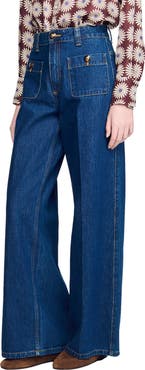 SANDRO Raw straight patch pocket jeans