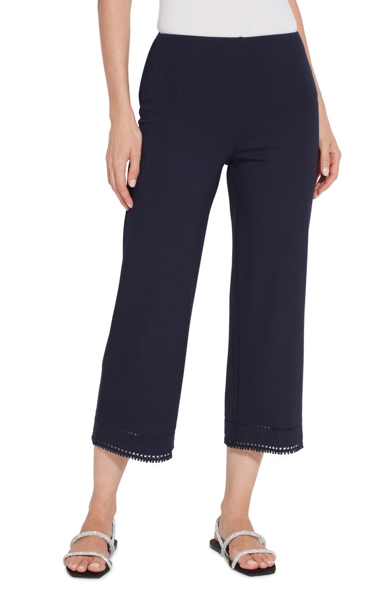 Lysse Sienna Eyelet Hem Crop Wide Leg Ponte Pants, Main, color, Navy