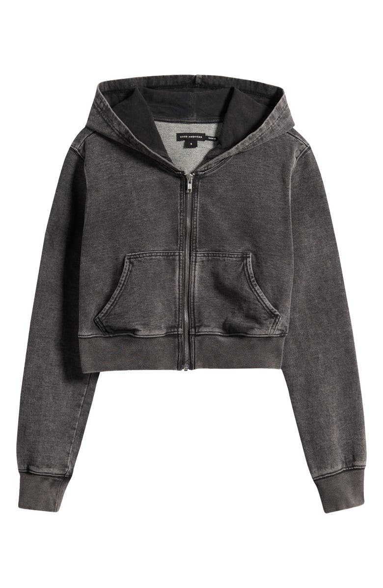 Good American Jeanius Shrunken French Terry Zip Hoodie, Alternate, color, Black322