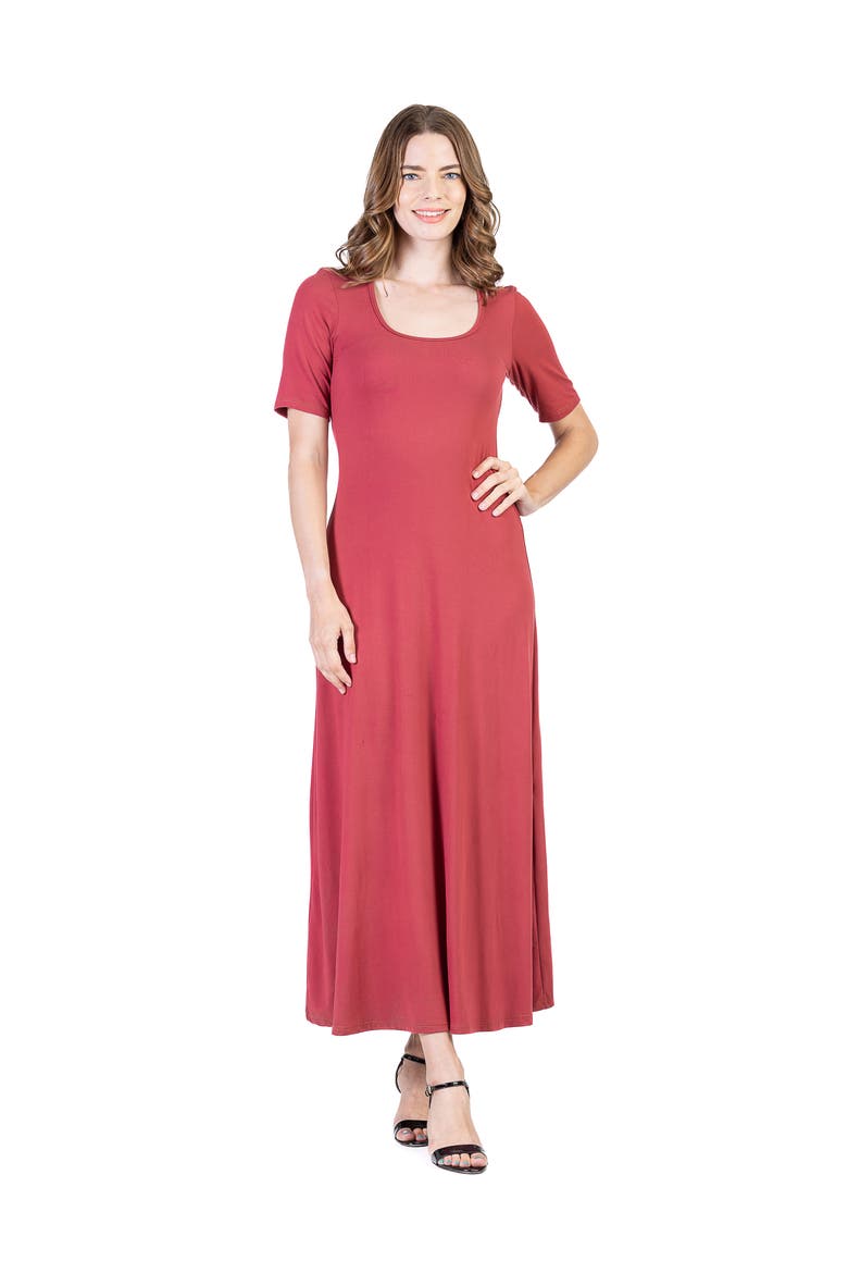 Petites Casual Maxi Dress With Sleeves, Main, color, Brick