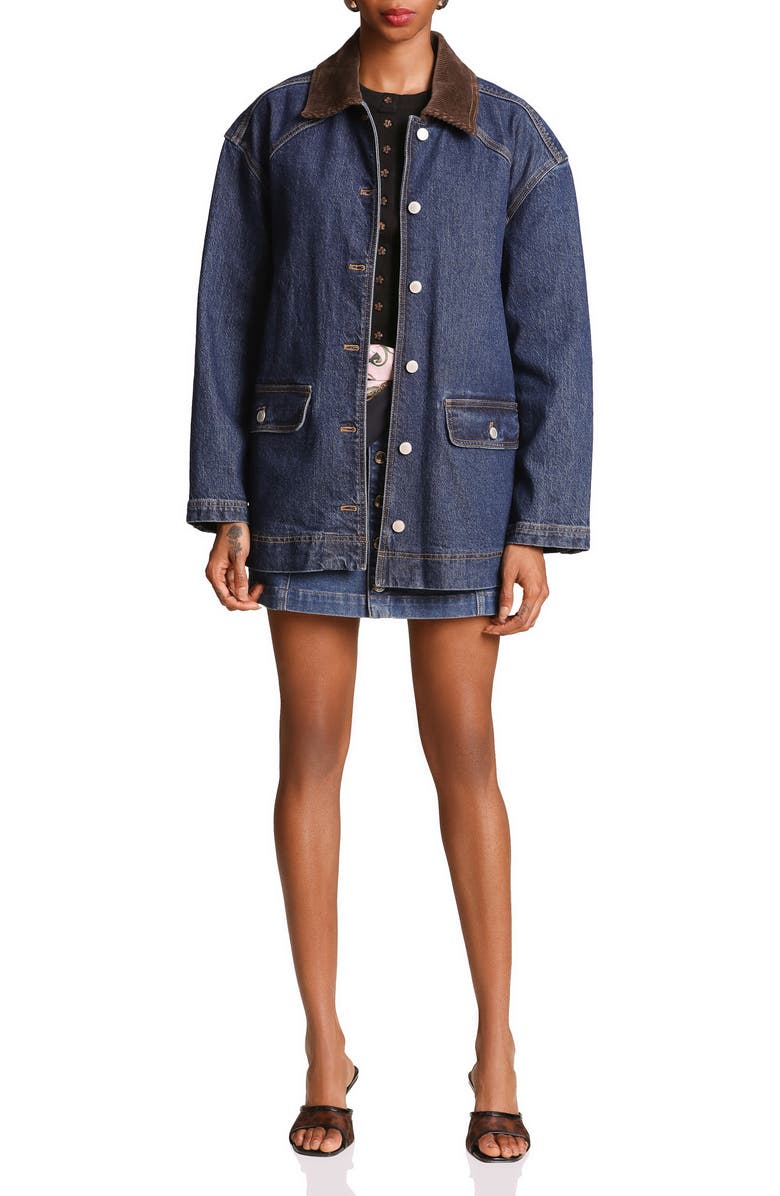Avec Les Filles Relaxed Contrast Collar Barn Jacket, Alternate, color, Raw Indigo