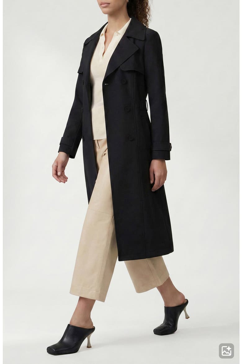 Evelin Tie Waist Water Repellent Coat, Alternate, color, BLACK