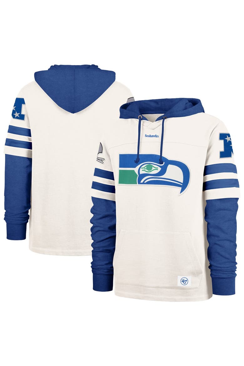 Men's '47  Cream Seattle Seahawks Split Zone Cornerback Duo Lacer Hoodie, Main, color, Cream