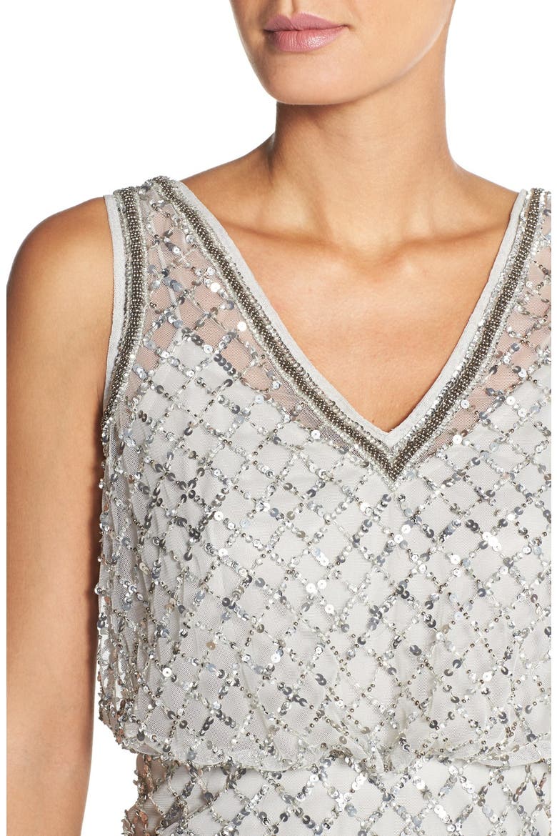 Embellished Blouson Sheath Dress, Alternate, color, SILVER