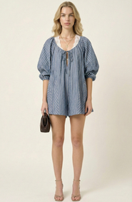 Modenaire Striped V-Neck Tie Front Romper
