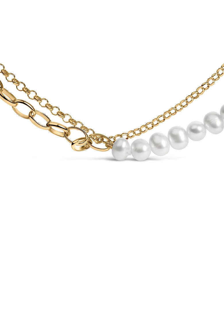 18K Yellow Gold Vermeil Cultured Pearl Strand Necklace with Rolo and Paperclip Chain, Alternate, color, Yellow Gold over Silver