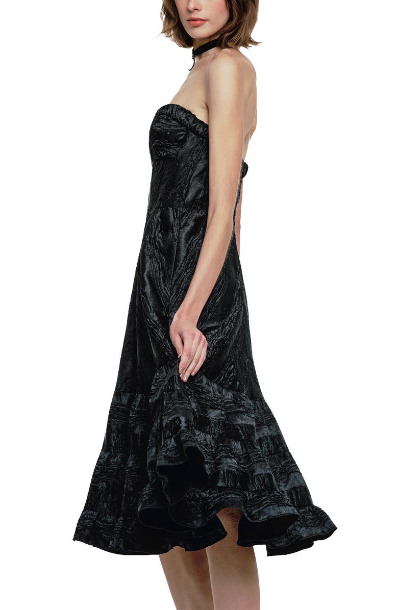 Anna Sui Crushed Satin Strapless Sweetheart Dress, Alternate, color, Black
