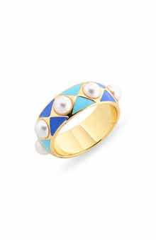 Faux Pearl & Enamel Band Ring