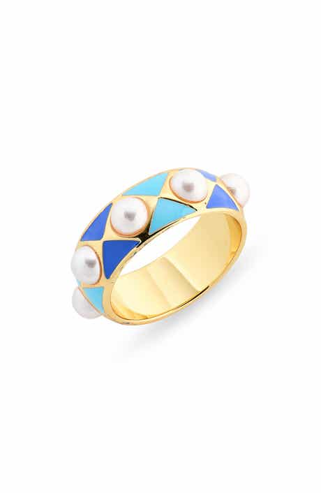 Faux Pearl & Enamel Band Ring