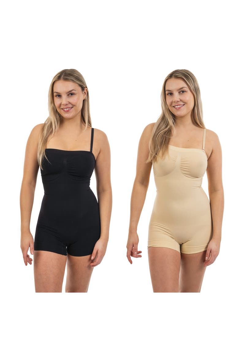 Bodysuit Shaper with Boyshorts, Alternate, color, BLACK/ BEIGE