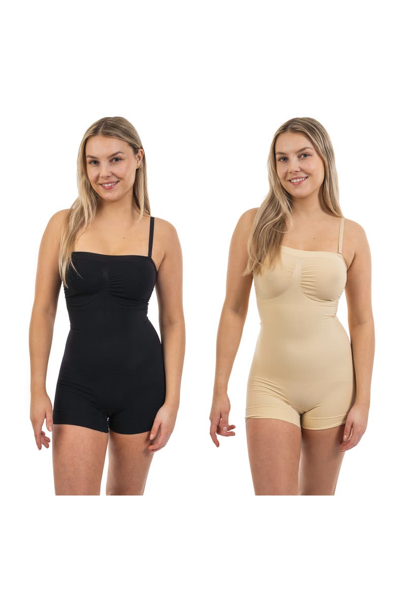 BODY BEAUTIFUL Bodysuit Shaper with Boyshorts, Alternate, color, Black/ Beige