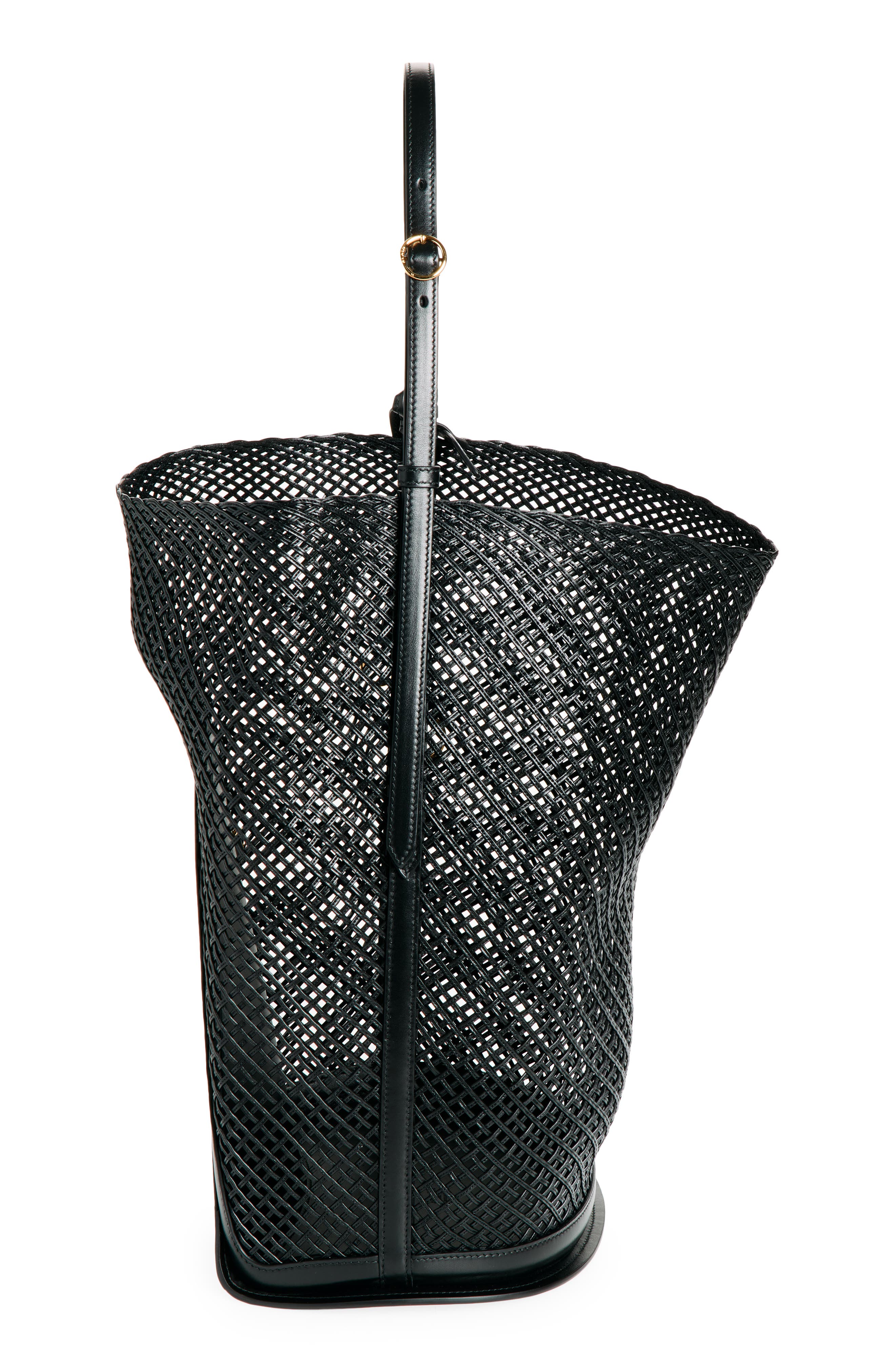 Alaïa Large Hip Leather Net Bucket Bag, Alternate, color, Noir