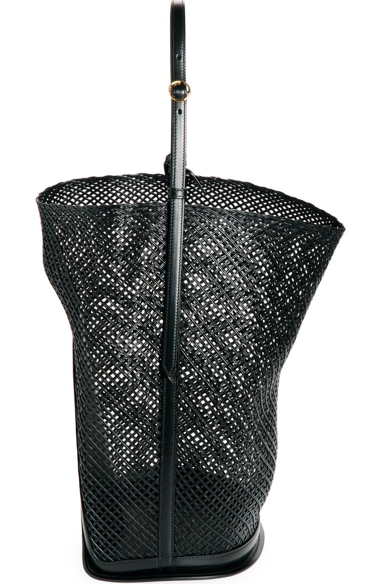 Alaïa Large Hip Leather Net Bucket Bag, Alternate, color, Noir