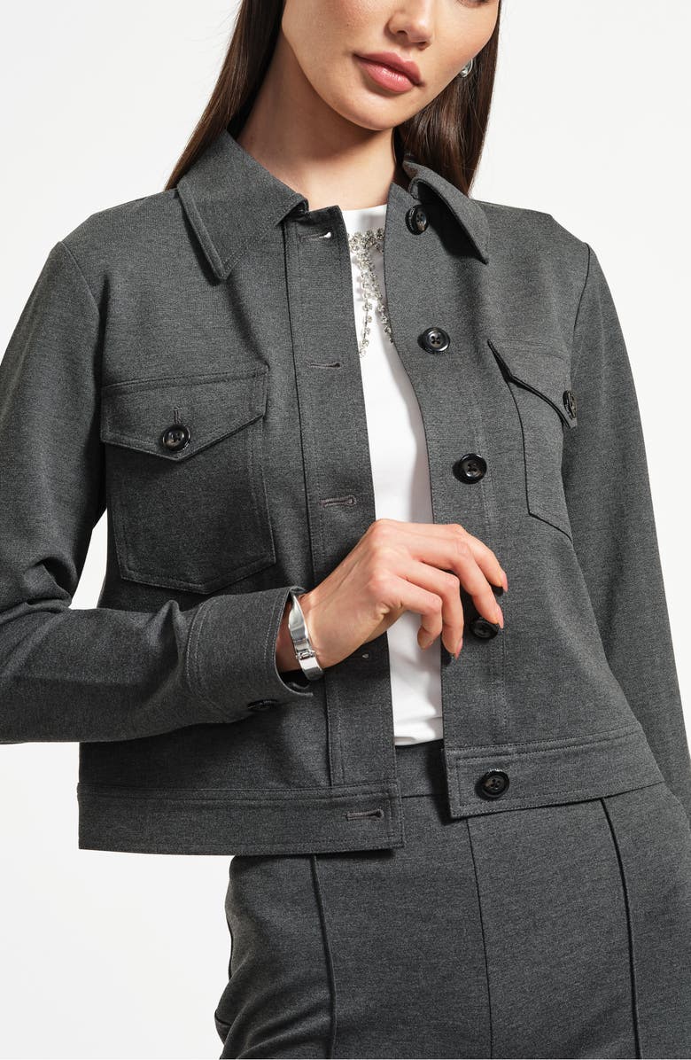 Isaac Mizrahi New York Crop Ponte Jacket, Main, color, Charcoal Grey