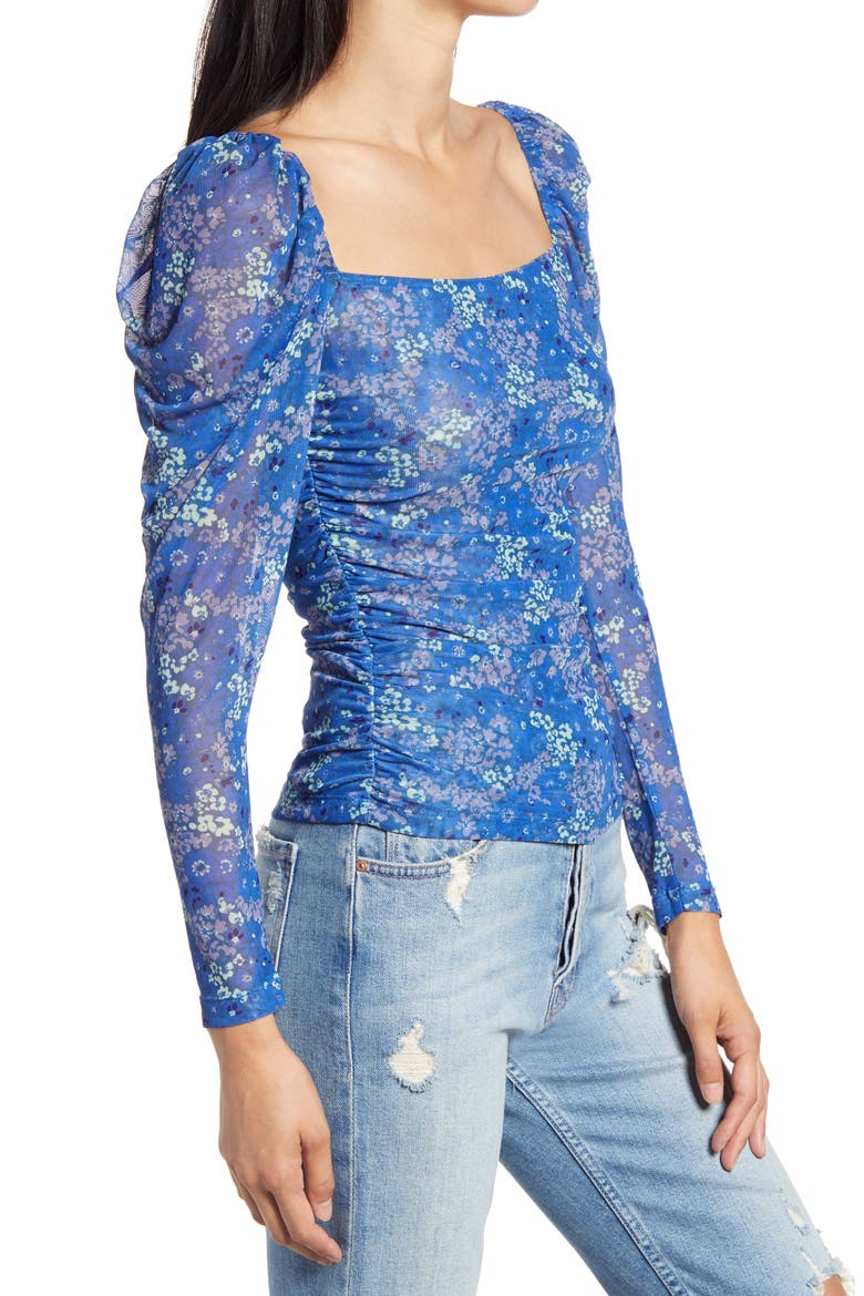Square Neck Mesh Top, Alternate, color, BLUE MULTI