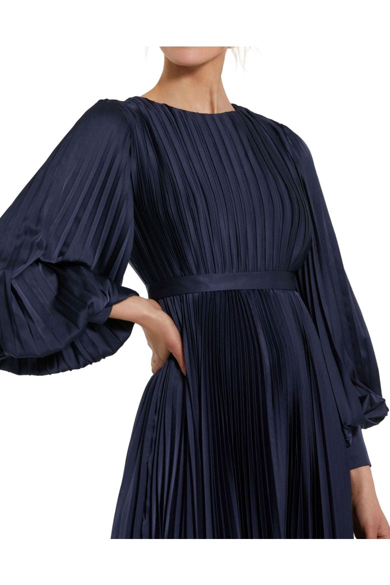 Long Sleeve Pleated Charmeuse Handkerchief Hem Midi Dress, Alternate, color, Midnight