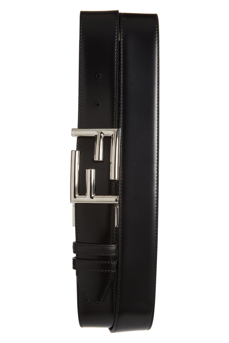 FF Logo Buckle Reversible Leather Belt, Alternate, color, NEROPALLADIO