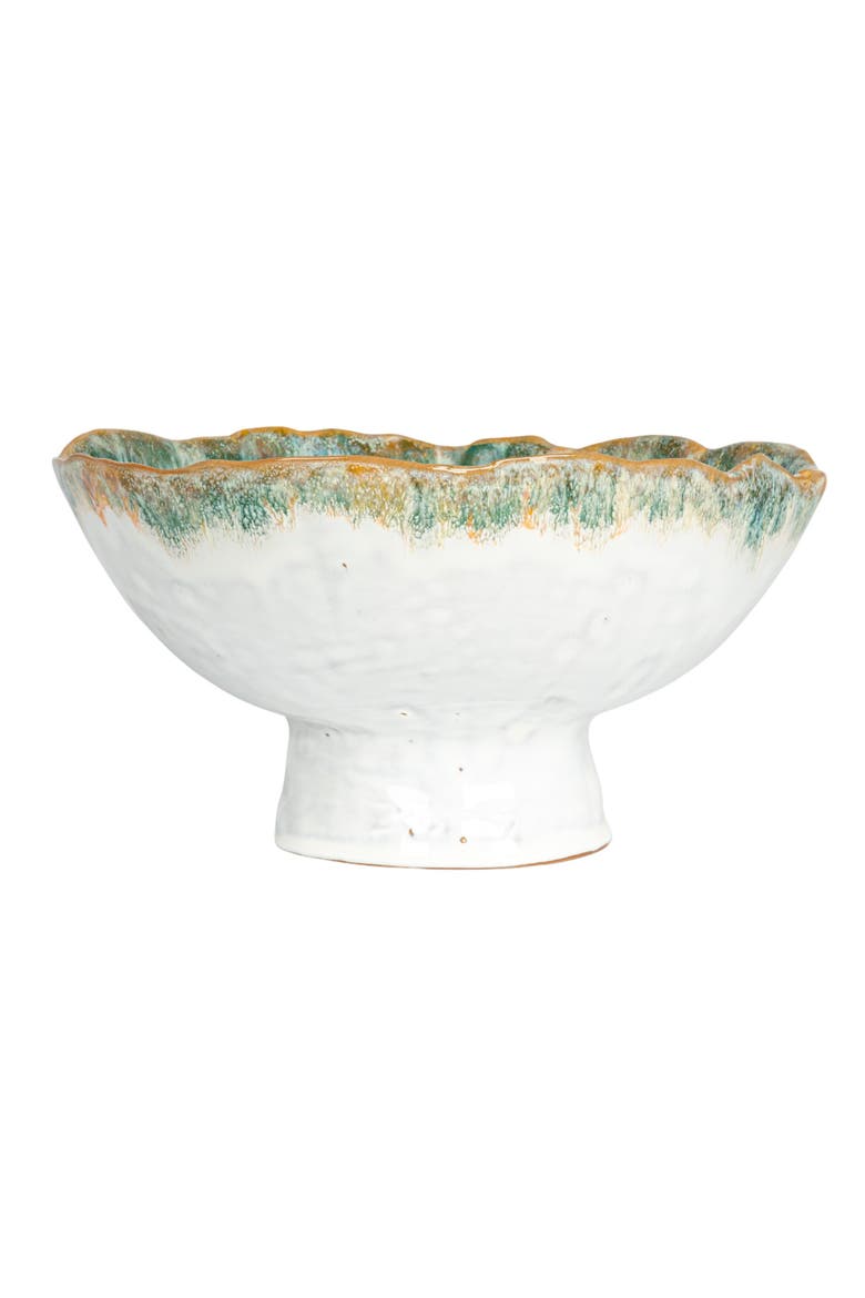 Large Stoneware Footed Bowl with Speckled Glaze, Green and Brown, Alternate, color, Blue