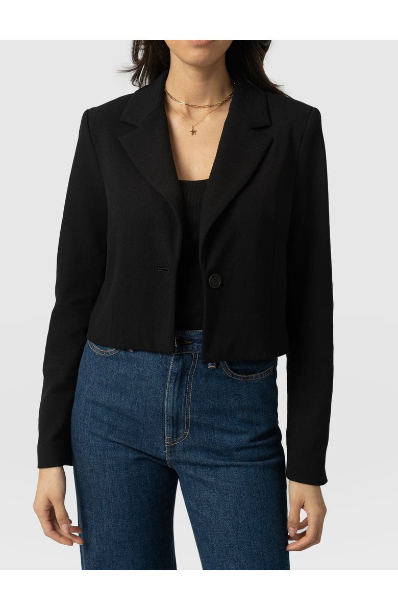 Saint + Sofia Astrid Cropped Blazer, Alternate, color, Black